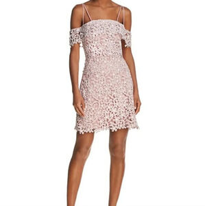French Connection Floral eyelet Lace Overlay mini Dress Pink Size 6 off shoulder